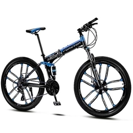 QMMD  QMMD Mountain Bikes Adult, 26-Inch Folding Mountain Trail Bike, Dual Disc Brake Mountain Bicycle, 21-24-27-30-Speed Anti-Slip Bikes, Full Suspension Road Bike, blue 10 Spoke, 30 speed