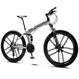 QMMD Bike QMMD Mountain Bikes Adult, 26-Inch Folding Mountain Trail Bike, Dual Disc Brake Mountain Bicycle, 21-24-27-30-Speed Anti-Slip Bikes, Full Suspension Road Bike, White 10 Spoke, 30 speed