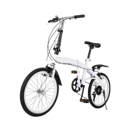 Qussse Folding Bike Qussse 20 Inch Folding Bike, 6-Speed Gears, Folding Bike, Adult Double V Brake, City Bike, Pendulum Bicycle, Height Adjustable, Bicycles, White