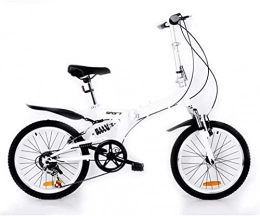 RDJSHOP Folding Bike RDJSHOP 20 Inch Folding Bikes 6 Speed Foldable Lightweight Bicycle Carbon Steel Frame, Double Suspension Adult Bike for Men Women Students and Urban Commuters, White