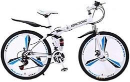 RDJSHOP Folding Bike RDJSHOP Folding Bike for Adults, 24 / 26 Inch Mountain Bike with Double Disc Brake 21 Speed High Carbon Steel Frame Students City Bike with 3 Spoke Wheel, White-24inch