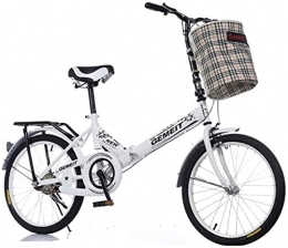 RDJSHOP Folding Bike RDJSHOP Lightweight Folding Bikes 16 / 20 Inch Foldable Bicycle Women Light Urban Bike with Basket, Carbon Steel Frame, Portable Bike for Unisex Students and Urban Commuters, White-20inch