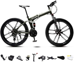 RENXR Bike RENXR 24-26" Foldable Bike MTB Bicycle Double Disc Brake Unisex Folding Commuter Bike Off-Road 30-Speed For Men And Women, White, 24