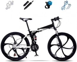RENXR Folding Bike RENXR 24-Inch Folding Bicycle Mountain Bike 27-Speed Zoom Double Disc Full Suspension Bicycle Lightweight Off-Road Variable Speed Women's / Adult / Student / Car Bike, Black