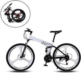 RENXR Folding Bike RENXR Foldable Bicycle Mountain Bikes, High Carbon Steel Frame Variable Speed Double Shock Absorption For People with A Height of 160-185Cm, 26 Inch, White