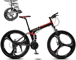 RENXR Bike RENXR Unisex Folding Commuter Bike, 26'' MTB Bicycle 30-Speed Gears Off-Road Variable Speed Bikes For Men And Women, Double Disc Brake, Red