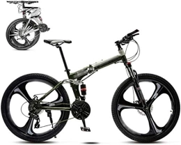 RENXR Folding Bike RENXR Unisex Folding Commuter Bike, 26'' MTB Bicycle 30-Speed Gears Off-Road Variable Speed Bikes For Men And Women, Double Disc Brake, White