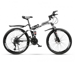 RHSMW Bike RHSMW 24 Inches Boy Mountain Bike, 30 Speed Spoke Wheel Folding Carbon Steel Bicycles, Double Shock Variable Speed Bicycle, Unisex, White, 24in (21 speed)