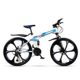 RHSMW Bike RHSMW 24 Inches Boy Mountain Bike, 6-knife Integrated Wheel Folding Carbon Steel Bicycles, Double Shock Variable Speed Bicycle, Unisex, Blue, 24in (21 speed)