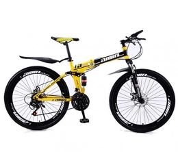 RHSMW 26 Inches Boy Mountain Bike, 30 Speed Spoke Wheel Folding Carbon Steel Bicycles, Double Shock Variable Speed Bicycle, Unisex,Yellow,26in (21 speed)