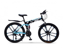 RHSMW Folding Bike RHSMW Mountain Bike, Folding 26 Inches Carbon Steel Bicycles, Double Shock Variable Speed Adult Bicycle, 10-knife Integrated Wheel, Appropriate Height 160-185cm, Blue, 26in (27 speed)