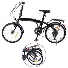 Ridgeyard 20 Inch 6-Speed Folding Foldable Bicycle with Rear Bracket LED Battery Light (Black)