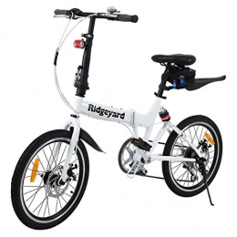 Ridgeyard Bike Ridgeyard Foldable Bicycle 20 Inch 6-Speed Folding Bike + LED Battery Light + Seat Bag + Bike Bell (white)