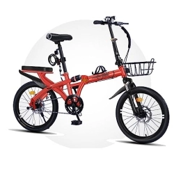 RINGGLO Folding Bike RINGGLO 16inch Folding Youth / Adult Dual Disc Brake Mountain Bike, Carbon Steel Frame and 7 Speed, Foldable Bicycle for Sport Outdoor Cycling Commuting, From Adults To Children, Red, 7 speed