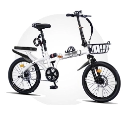 RINGGLO Folding Bike RINGGLO 7 Speed Folding Mountain Bike for Adult, 20inch Dual Disc Brake High Carbon Steel Frame Mountain Bike with bicycle Complete set of accessories, for Men Women, White, single speed