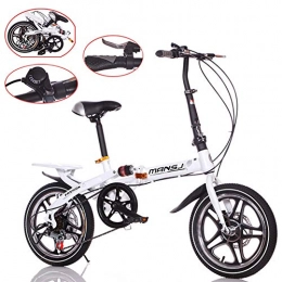 Rong Folding Bike Rong-- Folding Bikes Exercise Bike Men Mountain Bike 16 Inch Mini Bike Child Bike Small Portable Student Bicycle One-Wheel Transmission Design with High Safety Performance Easy To Travel, White
