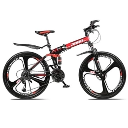RPOLY Folding Bike RPOLY 21-Speed Mountain Bike Folding Bikes, Double Shock Absorption, Adult Folding Bicycle, Off-road Variable Speed Bike with 3-Spoke Wheels, Red_24 Inch