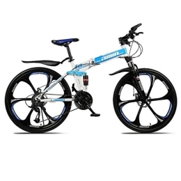 RPOLY Folding Bike RPOLY 21-Speed Mountain Bike Folding Bikes, Dual Disc Brake, Adult Folding Bicycle, Off-road Variable Speed Bike with 6-Spoke Wheels, Blue_24 Inch