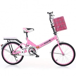 RR-YRL Bike RR-YRL 20-Inch Folding Bike, Road Bike, Portable Shock-Absorbing Bike, Double Brakes, Carbon Steel Frame, Youth And Adults, Pink