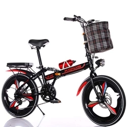 RR-YRL Folding Bike RR-YRL 20-Inch Folding Shift Bike, Portable Design, Carbon Steel Frame, with Shock Absorption And Sensitive Disc Brakes, Suitable for Ladies, Students, Children, Black red