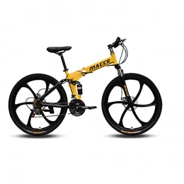 RR-YRL Bike RR-YRL 26-Inch Adult Folding Bike, Mountain Bike, 27 Speed Change, Carbon Steel Frame, Double Shock Absorption, Front And Rear Mechanical Disc Brakes, yellow 21 speed