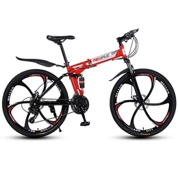 RR-YRL Bike RR-YRL Mountain Bike Shock Absorber Bike, Folding Bike, 26 Inches, 27 Speed Change, Carbon Steel Frame, Double Shock Absorber for Comfortable Driving, Unisex Adult, Red 24 speed