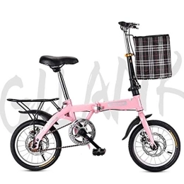 LJXiioo Folding Bike RZiioo 14 / 16 / 20 Inch Folding Bicycle Student Bicycle Single Speed Disc Brake Adult Compact Foldable Bike Fully Assembled, Pink, 16inch