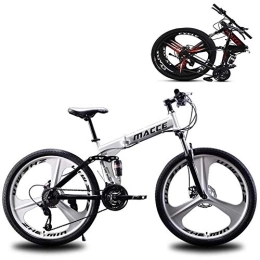 Rziioo Bike RZiioo Foldable Mountain Bike MTB Bicycle 24 / 26 Inches 21 / 24 / 27 Speed Steel Frame Dual Disc Brake Folding Bike, White, 24 Inches 27 Speed