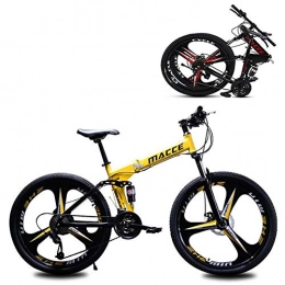 Rziioo Bike RZiioo Foldable Mountain Bike MTB Bicycle 24 / 26 Inches 21 / 24 / 27 Speed Steel Frame Dual Disc Brake Folding Bike, Yellow, 26 Inches 24 Speed