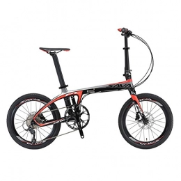 SAVA Bike SAVA 20" Carbon Fiber Frame Folding Bicycle Lightweight 22 Speed Shimano 105 5800 System Disc Brake Foldable Bike (Black Red)