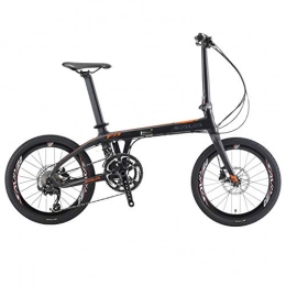 SAVA Folding Bike SAVA 20 Carbon Fiber Frame Folding Bicycle Lightweight 22 Speed Shimano 105 R7000 System Disc Brake Foldable Bike (Black Orange)
