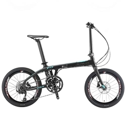 SAVADECK Folding Bike SAVADECK Z1 Carbon Folding Bike 20 inch Carbon Fiber Frame Foldable Bicycle with Shimano 105 R7000 22 Speed Derailleur System and Double Disc Brake Small Portable City Bicycle (Black Blue)