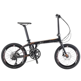 SAVADECK Bike SAVADECK Z1 Carbon Folding Bike 20 inch Carbon Fiber Frame Foldable Bicycle with Shimano 105 R7000 22 Speed Derailleur System and Double Disc Brake Small Portable City Bicycle (Black Orange)