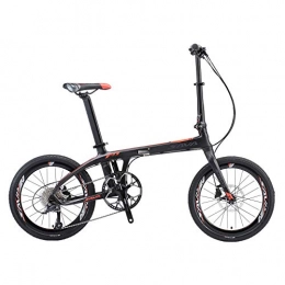 SAVADECK Bike SAVADECK Z1 Carbon Folding Bike 20 inch Carbon Fiber Frame Foldable Bicycle with Shimano 105 R7000 22 Speed Derailleur System and Double Disc Brake Small Portable City Bicycle (Black Red)