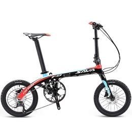 SAVADECK Bike SAVADECK Z2 Carbon Folding Bike 16 inch Carbon Fiber Frame Mini Compact City Foldable Bicycle with Shimano SORA R3000 9 Speed Groupset (Black Red)