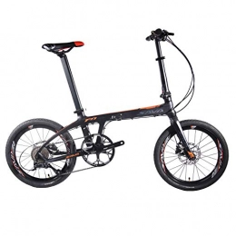 SAVANE Folding Carbon Fiber Bike, 20 inch Frame Portable Folding Bicycle Mini City Foldable Bikes with SORA 9 Speed and Hydraulic Disc Brake (Black Orange)