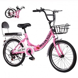 SHANJ Bike SHANJ Folding Kids Bike 20-24inch, 7 Speed, Portable Outdoor Road Bicycle for Boys And Girls, Teens, with Back Seat and Basket