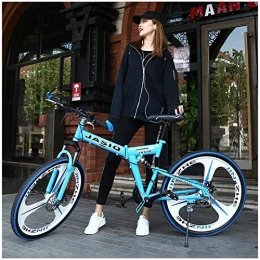 Shirrwoy Bike Shirrwoy Adult Folding Mountain Bike 26 Inch, Folding Bikes Bicycle, High Carbon Steel Frame Mountain Bikes, 24 Inch 24 Speeds Shock Absorption Mountain Bicycle, Blue, 24 in