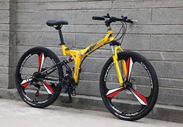 YOUSR Folding Bike Shock Absorption Shifting Soft Tail Mountain Bike Bicycle 26 Inch 24 Speed Mens MTB Yellow