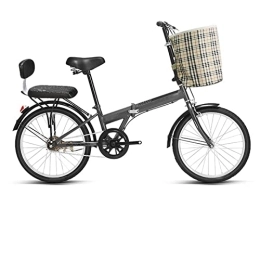 SLDMJFSZ Folding Bike SLDMJFSZ Foldable Bicycle with Basket and Backrest, 20 inch 7 Speed Folding Bike with Disc Brakes Non-slip Wheels City Bicycle, grey