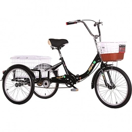 SN Folding Bike SN Adult Folding Tricycles, 1 Speed Adult Trikes, 16 / 20 Inch 3 Wheel Bikes With Low Step-Through, Foldable Tricycle With Basket Family Manpower Trike (Color : Black, Size : 16inch)