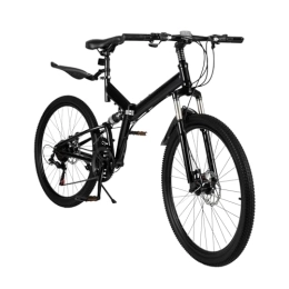 Soberoses  Soberoses 26 Inch Folding Mountain Bike 21 Speed Bicycle MTB Carbon Steel Foldable Frame Bicycle with Dual Disc Brakes Mudguards for Adults Students Cycling Enthusiasts