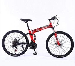 SAFT Bike Sports Folding Bicycle Mountain Bikes, 21 / 24 / 27 Speed Steel Frame Double Shock Absorption Bicycle, 24 / 26 Inch (Color : Red, Size : 24 inch 24 speed)