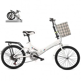  Folding Bike Student Folding Bicycle, 20 Inch Folding Carrier Bicycle, Men And Women Folding Variable Speed Bicycle Shock Absorption Bicycle, White Outdoor Riding