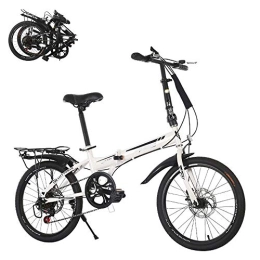 SUIBIAN Folding Bike SUIBIAN Folding Adult Bicycle, 6-speed Variable Speed 20-inch Fast Folding Bicycle, Front and Rear Double Disc Brakes, Adjustable Breathable Seat, High-strength Body, White