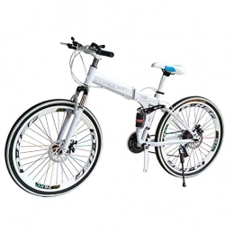 LQLD Folding Bike Suspension Mountain Bike, Double Disc Brake System Non-Slip Tire Folding Bicycles Light And Durable Adult Mountain Bikes Load Capacity 120Kg, White, 27 speed