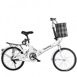 SXRKRZLB Folding Bike SXRKRZLB Folding Bikes 20-inch Folding Bicycle Men Women Adult Student City Commuter Outdoor Sport Bike with Basket, White