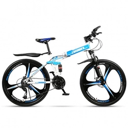 SXRKRZLB Bike SXRKRZLB Folding Bikes Folding Bike-26 Inch Wheel Variable Speed Mountain Bike Double Shock Absorption System Women Man Outdoor Sports Bicycle，Large (Color : Blue, Size : 21 Speeds)
