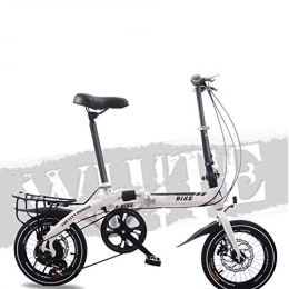 SYCHONG Bike SYCHONG 16''Variable Speed Foldable Bicycle, Double Disc Brake Folding Bicycle, Small Wheel Portable Student Leisure Bicycle, White