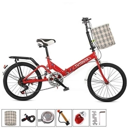 SYCHONG Bike SYCHONG 20" Foldable Bicycle, Male And Female Students Folding Bicycles, Double Brake Non-Slip, with Rear Seat, Red